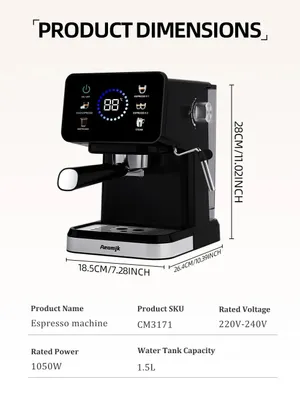 Produktbild von Espressomaschine Kaffeevollautomat - 1,5 l - 4–6 Tassen - Heiß- und Kaltbrühen - Touchscreen - Integrierter Milchaufschäumer - 220–240 V - Gelb