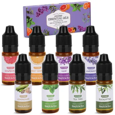 Zdjęcie produktu dla Zestaw olejków eterycznych, 8 x 10 ml, do aromaterapii, olejki zapachowe do dyfuzora, zestaw prezentowy, naturalne