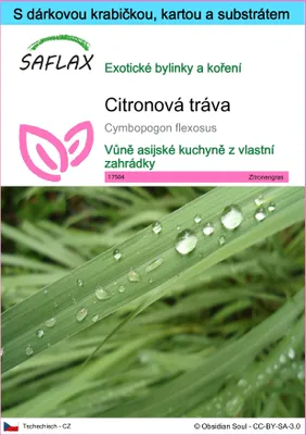 Obrázek produktu pro SAFLAX Dárková sada - citronová tráva - Cymbopogon flexosus - 50 Semena - S dárkovou krabičkou, přepravním štítkem, dárkovou kartou a pěstebním médiem