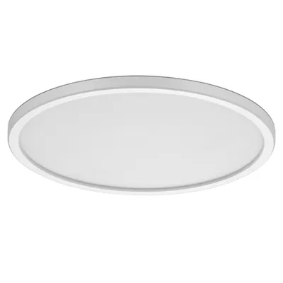 A white, circular LED ceiling light is shown against a white background.