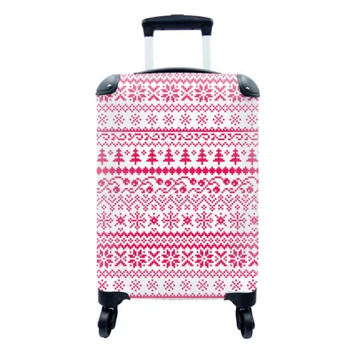 Produktbild von MuchoWow® Koffer Handgepäck Trolley Rollkoffer Kleine Reisekoffer mit 4 Rollen - Weihnachten - Muster - Baum - Cabin Size < 55x40x23 cm & 55x40x20 cm - Fotokoffer - Kabinenkoffer - Boardgepäck - Reise-Box - Reisekoffer - Reisegepäck - Koffer mit Bild - Trolley für Kinder