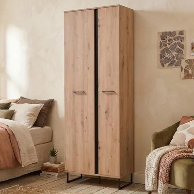 Image de Seriate - Armoire 2 Portes, 71x195h cm Chêne Nœuds, Porte-manteau