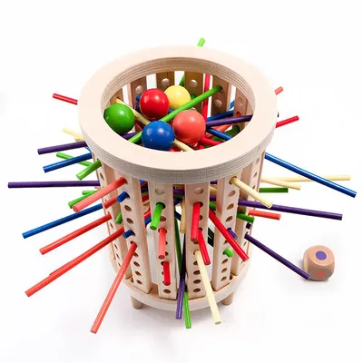 Produktbild von Stapelspielzeug Holz Steckspiel, Sortierspiel, Holzstäbchen Ziehspiel, Partyspiel ab 4 Jahren, Montessori Lernspielzeug Tischspiel