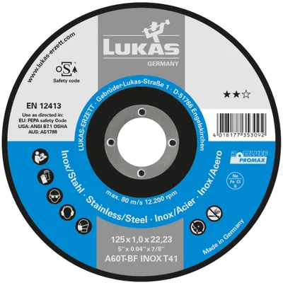 Produktbild von LUKAS Trennscheibe Promax** gerade Form 125 x 1.0 mm Inox/Stahl