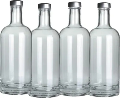 Obrázek produktu pro BELLEROFONTE Průhledná skleněná láhev model VAND na vodu 750 ml se stříbrným uzávěrem, 4 ks