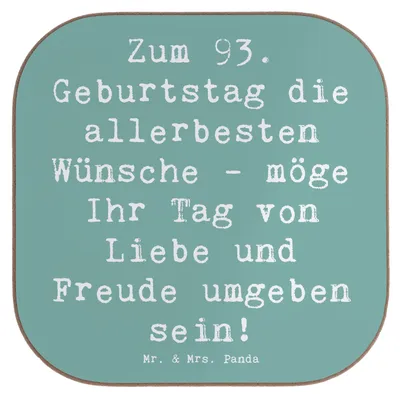 Produktbild von Mr. & Mrs. Panda Tischuntersetzer Spruch 93. Geburtstag Wünsche - Meeresbrise - Geschenk, 93 Jahre, Erinnerungen, Freunde, Untersetzer Glas, Tassenuntersetzer, Coaster