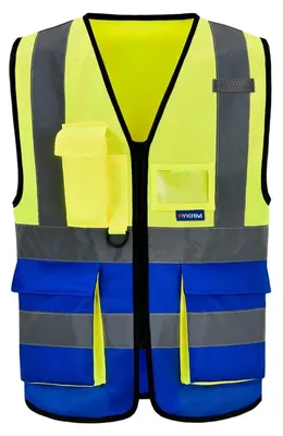 Obrázok produktu pre Reflexná vesta so zipsom, vreckami, žltá a modrá, veľkosť M