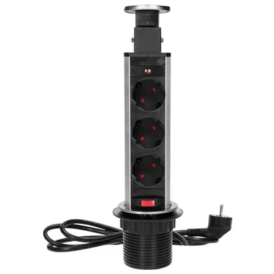 Obrázek produktu pro Zásuvka pod stůl, věž Ø 6cm, 3gang, nerezová ocel INOX, 3600W