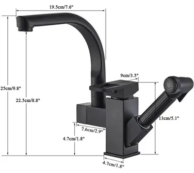 Image de Robinet de cuisine - Mitigeur à un levier - Douchette extractible - Noir
