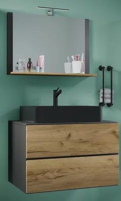 Produktbild von VCM 3-tlg. Waschplatz Waschtisch | Waschbecken Unterschrank Breite 80 cm | Badmöbel Set mit Schubladen Spiegel | Lendas M