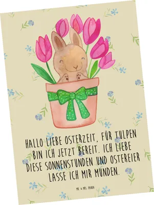Produktbild von Mr. & Mrs. Panda Postkarte Hase Tulpen - Blumig - Geschenk, Ostergeschenk, Fotokarte, Grußkarte, Ostern, Postkarten, einzelkarte, Blumenstrauß, Alternative zu Blumen
