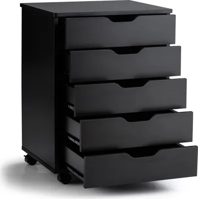 Produktbild von COSTWAY Rollcontainer mit 5 Schubladen, mobiler Aktenschrank mit Rädern, Bürocontainer Schubladenschrank Rollschrank Rollwagen, Schubladenkommode für Zuhause Büro (Schwarz)