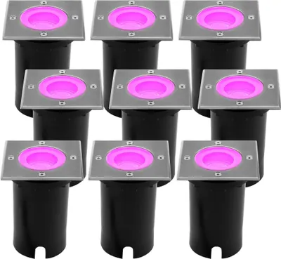 Produktbild von Ledvion 9er Set LED Bodenstrahler Außen IP67 4.9W GU10 RGB 1m Quadrat