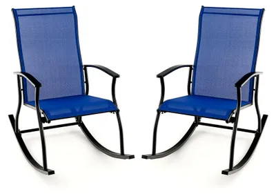 Produktbild von Schaukelstuhl für den Außenbereich, 2er Set Gartenstuhl mit hoher Rückenlehne und Armlehnen, Balkonstuhl mit Metallrahmen bis zu 150 kg, Verandaschaukelstuhl für Terrasse und Pool