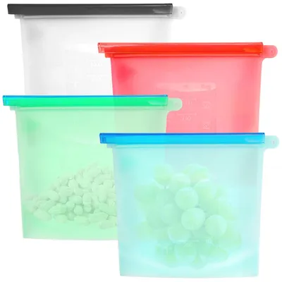 4er-Set Silikon-Gefrierbeutel, 1 l, wiederverwendbar, mit Clip