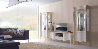 Produktbild von Wohnwand Weiß Set Vitrine Wohnzimmer TV Ständer Holz Luxus Möbel