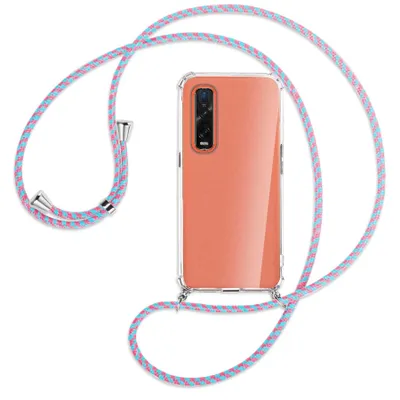 Produktbild von Handykette Backcover-Schutzhülle mit Band (Metall silberfarben) für Oppo Find X2 Pro - pink/mint