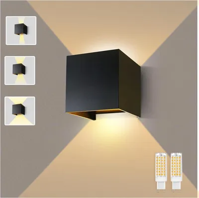 Zdjęcie produktu dla Lureshine, lampa ścienna z wymienną żarówką LED G9, regulowany kąt świecenia, oświetlenie zewnętrzne, ciepła biel 3000K, lampa ścienna aluminiowa, do użytku wewnątrz i na zewnątrz (czarna, 1 sztuka)