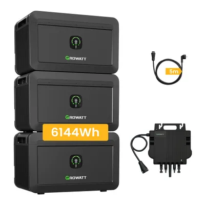 Produktbild von Balkonkraftwerk Speicher 6144Wh Growatt NOAH 2000 x3 mit Growatt NEO-800M-X 800W Mikrowechselrichter, 1800W PV-Eingangsleistung für Balkonkraftwerk