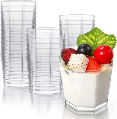 Obrázok produktu pre Plastové dezertné poháre 60 ml, priehľadné, opakovane použiteľné, na mousse a puding