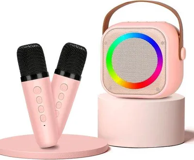 Produktbild von Karaoke-Set mit 2 drahtlosen Mikrofonen - tragbare Bluetooth-Lautsprecher mit LED-Diskolampen - Mini-Zingmaschine für Feiern - Geschenk für Geburtstag
