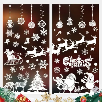 Image de Décorations de fenêtre Noël Renne Flocons de neige Blanc Statique PVC 8 feuilles
