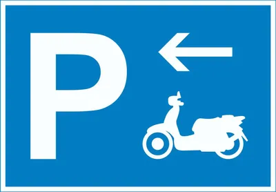 Produktbild von Motorroller Parkplatz mit Richtungspfeil links Schild waagerecht A4 (210x297mm)