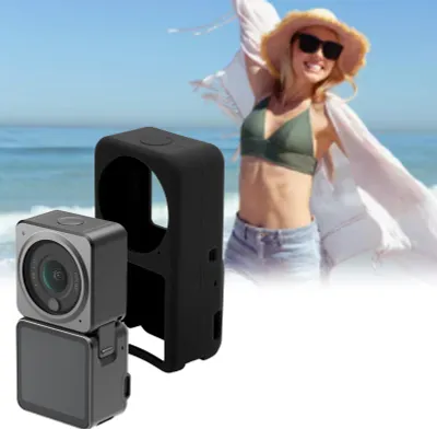 Produktbild von Kamera-Schutzhülle für DJI Action 2, weiches Silikon-Sportrahmengehäuse, Schwarz