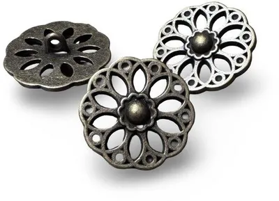 Immagine prodotto di 10 bottoni in metallo color ottone a forma di fiore, 15 mm