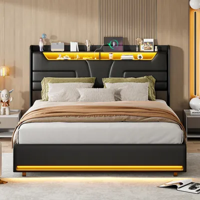 Obrázok produktu pre Čalúnená posteľ – dvojposteľ – 160 x 200 cm – s úložným priestorom – vrátane roštu – čalúnené čelo – látkový poťah – bez matraca