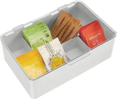 Produktbild von Famanu Aufbewahrungsbox mit Fächern für die Küche – Kunststoff Teebox mit 8 Fächern – praktischer Küchen-Organizer für Zucker, Süßstoff oder Kaffee –
