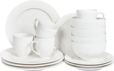 Produktbild von BELIANI 16-teiliges Set aus weißem Porzellan Kaolin Handmade Glanzoberfläche Service für 4 Personen Klassisches Design Küche Esszimmer