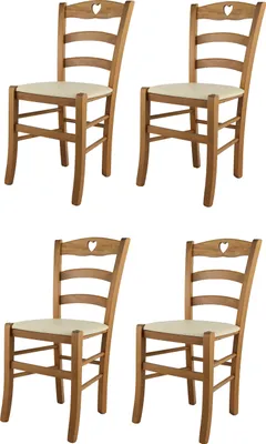 Immagine prodotto di t m c s Tommychairs - Set di 4 sedie CUORE per cucina e sala da pranzo, Struttura robusta in legno di faggio laccato color rovere e sedile imbottito rivestito in Pelle finta color avorio