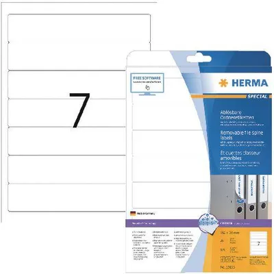 Zdjęcie produktu dla HERMA Ordneretiketten A4 weiß 192x38 mm ablösb. opak 175 St.