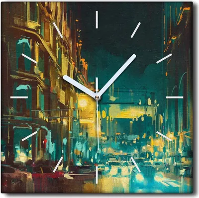 Produktbild von Coloray Uhr auf Leinwand 30x30 cm Wand Uhr Dekoration Wohnzimmer Segeltuch weiße Zeiger -Stadtlichtgeschichte