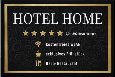 Produktbild von Fußmatte Hotel Home Spruch lustig kostenfreies WLAN 5 Sterne rutschfest & waschbar Moonworks® schwarz 60x40cm