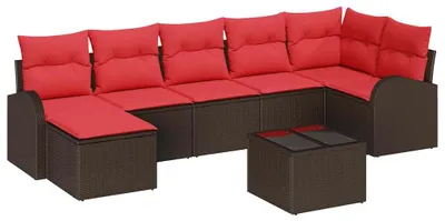 Obrázok produktu pre Sada pohoviek s vankúšom 8 pcs Hnedá a červená polyratan