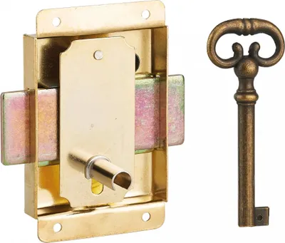 Image de Serrure de meuble à pattes pour porte d'ameublement, 50mm, acier laitonné, 1 clé - THIRARD