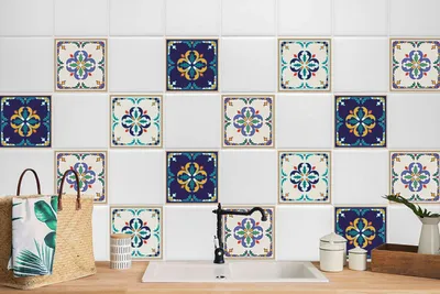 Produktbild von 24 Stück Laminierter Fliesen Für Bad Küche Fließen Dekor Klebefolie Farbiges Mosaik 20 x 20 cm