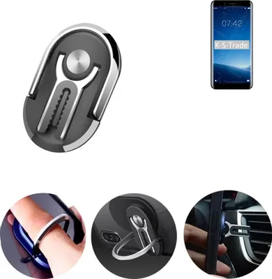 Produktbild von K-S-Trade 3in1 Smartphone-Ring Handy-Ring kompatibel mit Doogee X60 Fingerhalterung  Handyring Tischständer Lüftungsgitter-Halterung Tisch Ständer