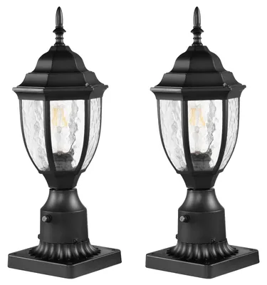 Image de VEVOR Lot de 2 lampes d'extérieur crépusculaires à aurores, 390 mm, lampes étanches pour réverbères avec abat-jour en verre de 3,5 pouces sur le montage de la colonne, lampe d'extérieur sur poteau protégée contre la foudre