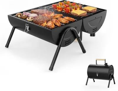 Obrázok produktu pre Prenosný drevený gril, 2 v 1: grilovacia a pečacia doska, kompaktný, vhodný na kempovanie a piknik