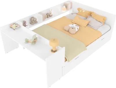 Produktbild von STILVORA Holzbett 140x200cmJugendbett Ohne Matratze,Flachbett mit Schreibtisch&Regalen,Doppelbett mit Ausziehbett,weiß