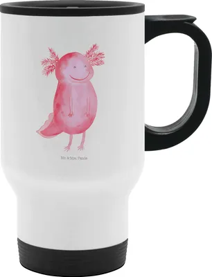 Produktbild von Mr. & Mrs. Panda Thermobecher Axolotl Glücklich - Weiß - Geschenk, gut Gelaunt, Molch, Kaffeebecher To Go, Becher, Lurch, thermosbecher, Lebensfroh, Schwanzlurch, Klein