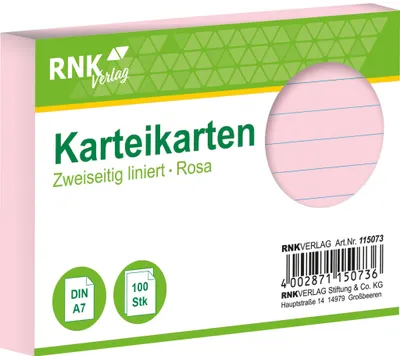 Image de RNK Verlag 115073 Karteikarten - DIN A7, ligné, rose, 100 cartes