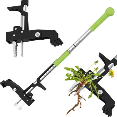 Produktbild von Unkrautentferner mit 4 Zinken, Wurzelentferner für Garten, Terrasse und Rasen, mit langem Stiel zur Entfernung von Löwenzahn und anderem Unkraut