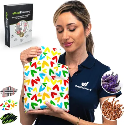 Zdjęcie produktu dla Poduszka z pestek 30x22 cm, lniana, 100% bawełna, zapach lawendowy, serca, do mikrofalówki