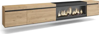 Produktbild von TV-Schrank, Lowboard, 288x35x45 cm, Für großformatiges TV, Elektrokamin XXL, Hängend, Eiche Schwarz