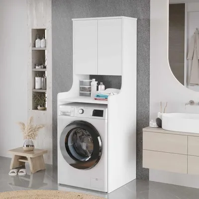 Produktbild von Skye Decor, Hochwertiger Waschmaschinen-Schrank, Weiß, 64,8 x 181 x 33,8 cm | 100% Melamin