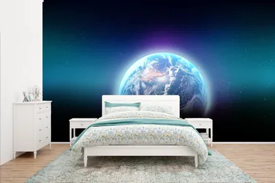 Produktbild von MuchoWow® Fototapete für Wohnzimmer oder Schlafzimmer Wandtapete Vinyl Motivtapete Sternenhimmel - Erde - Planeten - 435x260 cm - Kinderzimmer